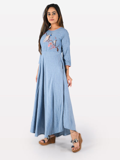 Neeru's Women Blue Embroidered A-Line Kurta