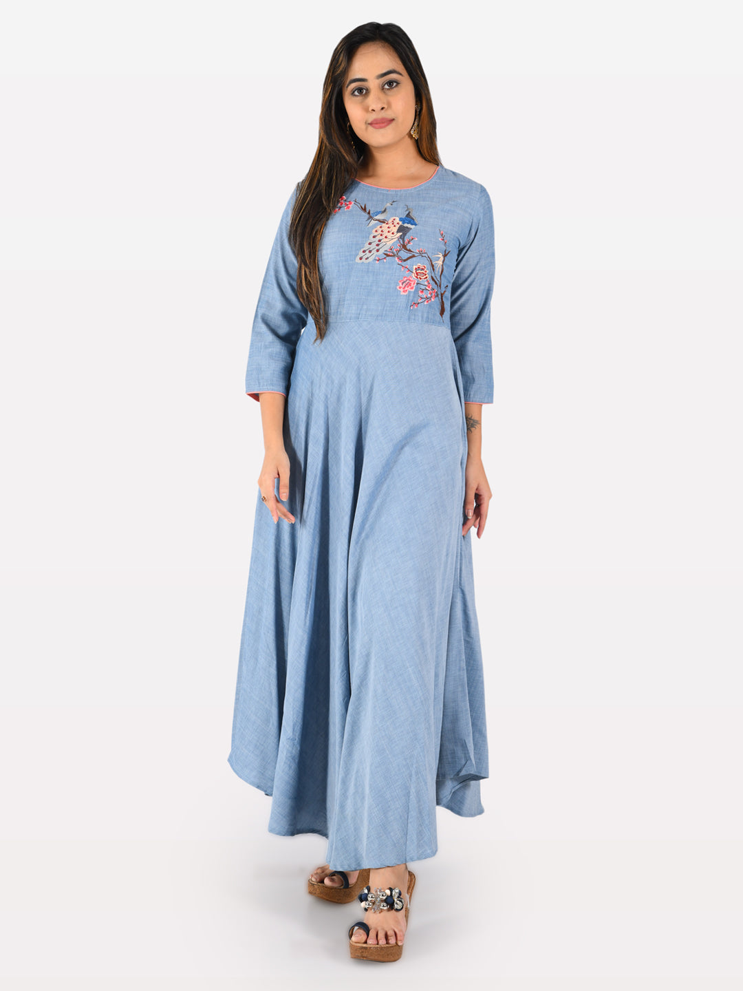 Neeru's Women Blue Embroidered A-Line Kurta