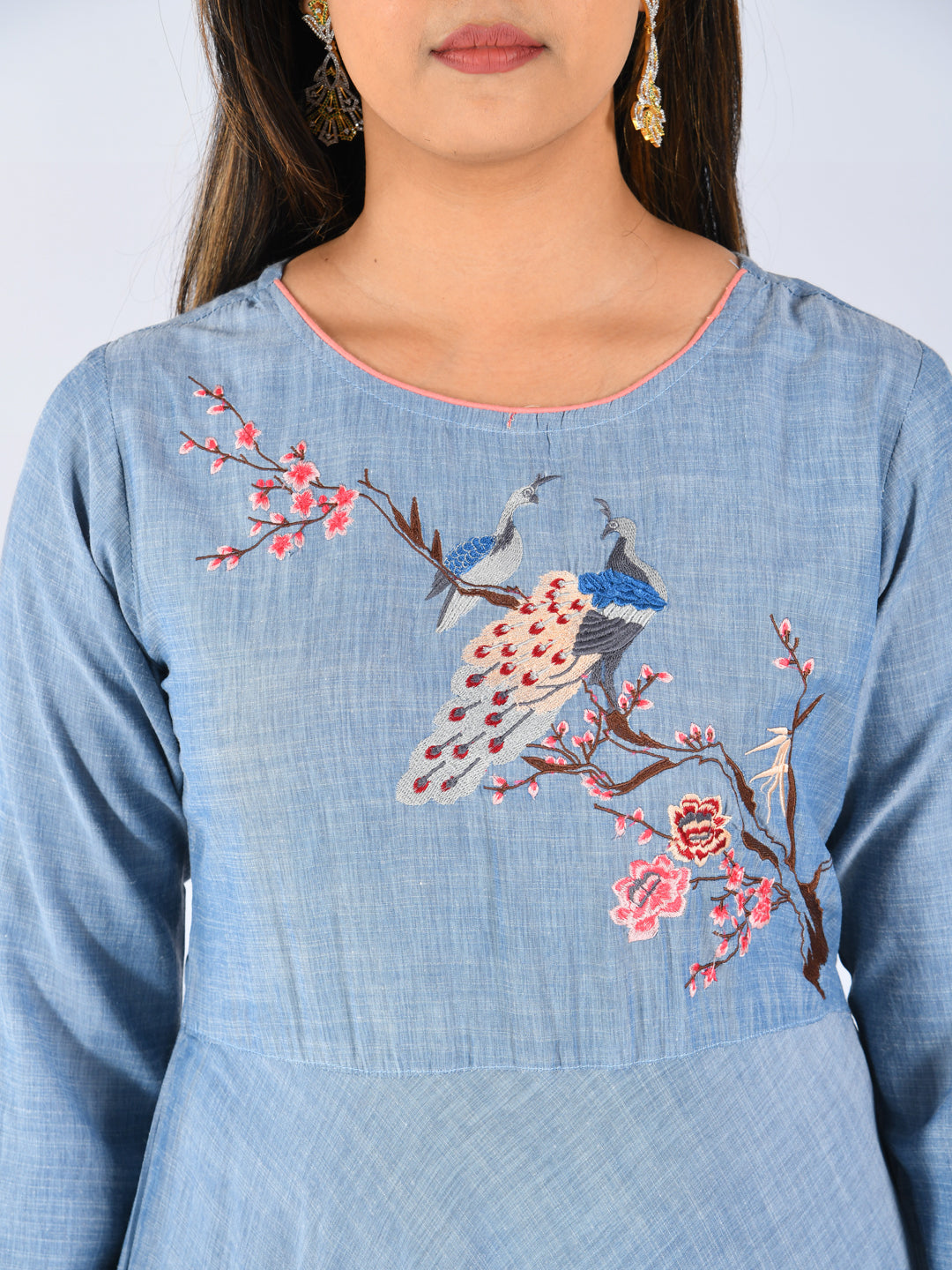 Neeru's Women Blue Embroidered A-Line Kurta