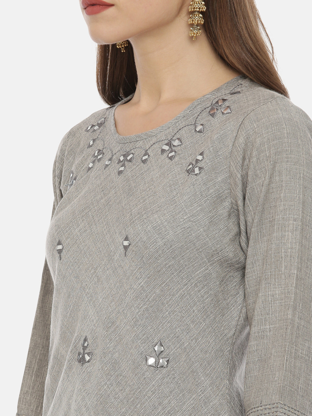 Neeru's Grey Embellished High Low Kurta