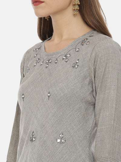 Neeru's Grey Embellished High Low Kurta