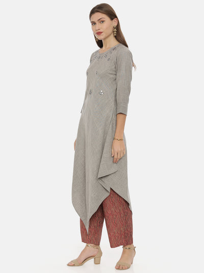 Neeru's Grey Embellished High Low Kurta