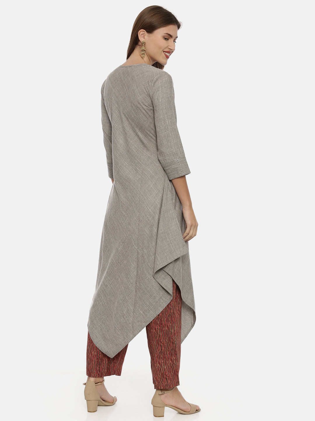 Neeru's Grey Embellished High Low Kurta