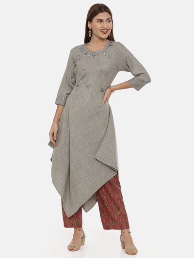 Neeru's Grey Embellished High Low Kurta