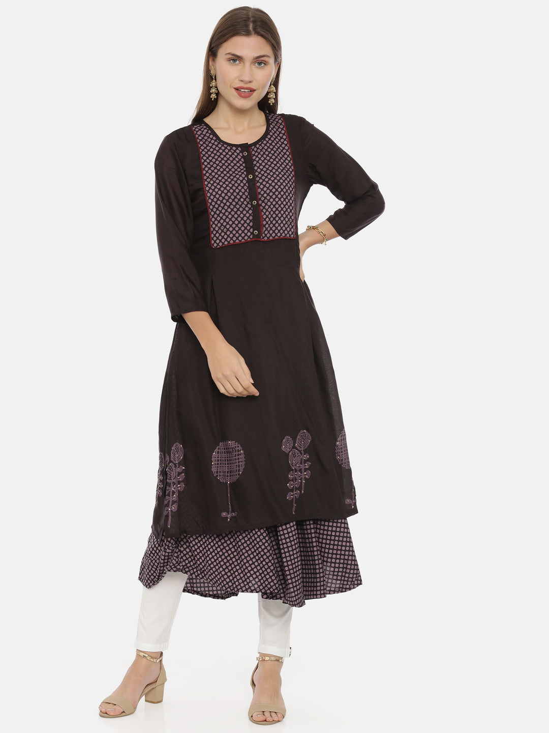 Neeru's Dark Brown A Line Kurta