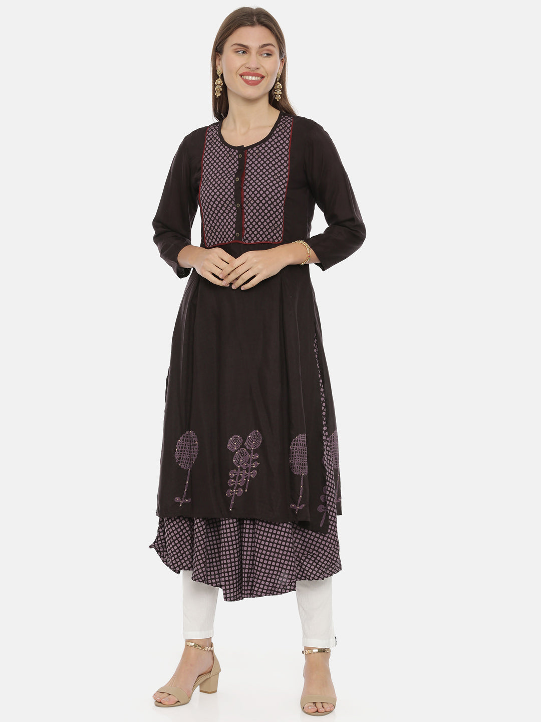 Neeru's Dark Brown A Line Kurta