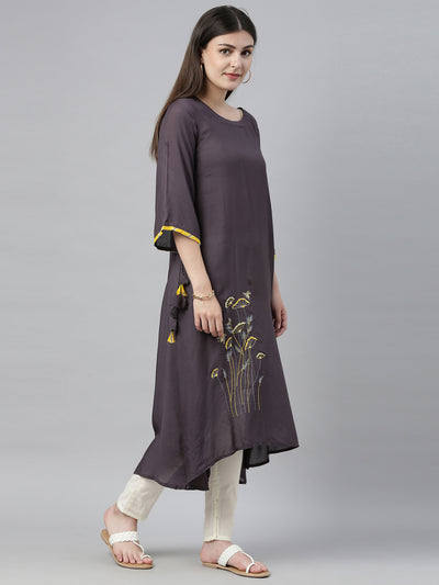 Neeru's Grey Embroidered High Low Kurta