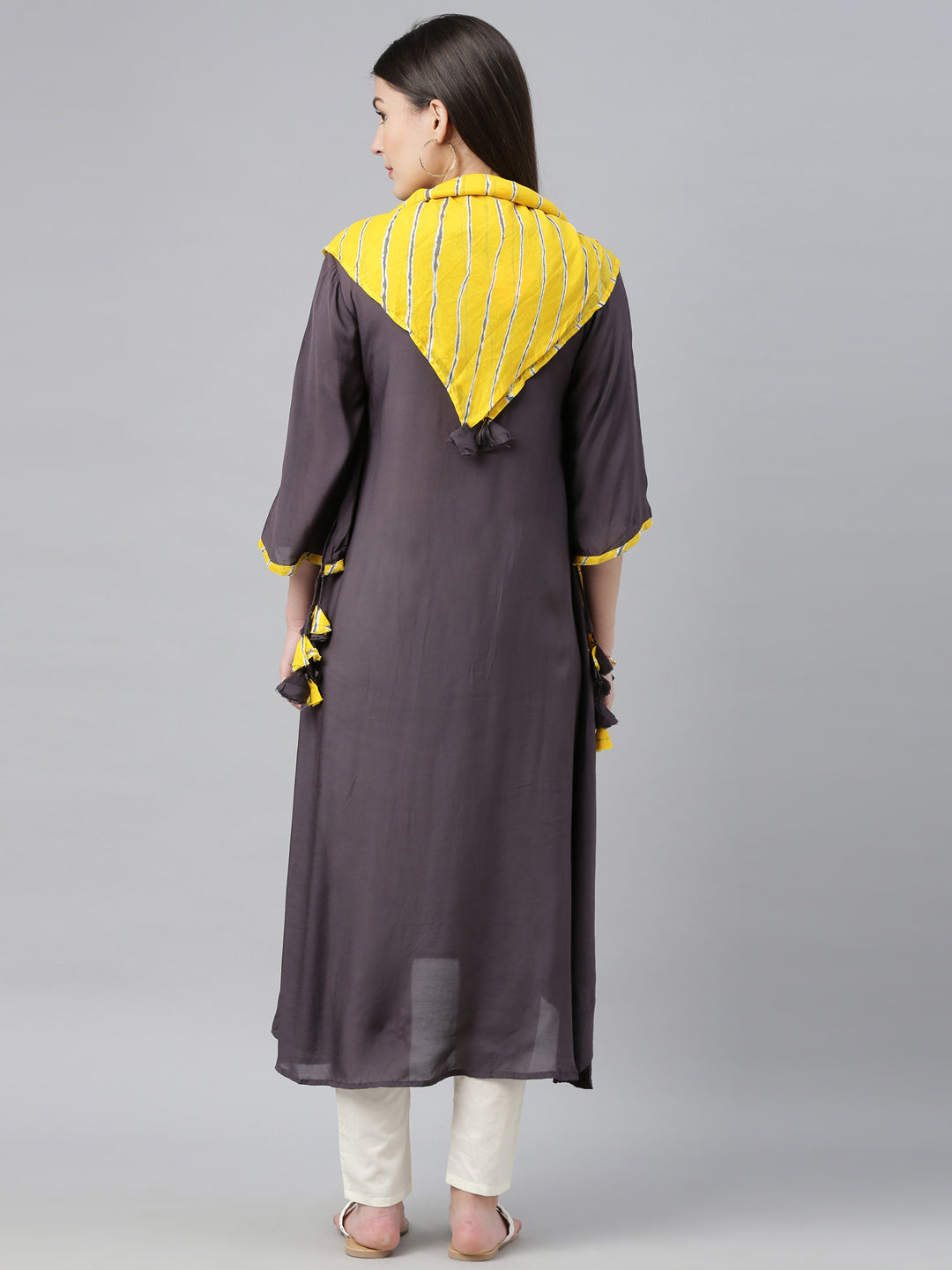 Neeru's Grey Embroidered High Low Kurta