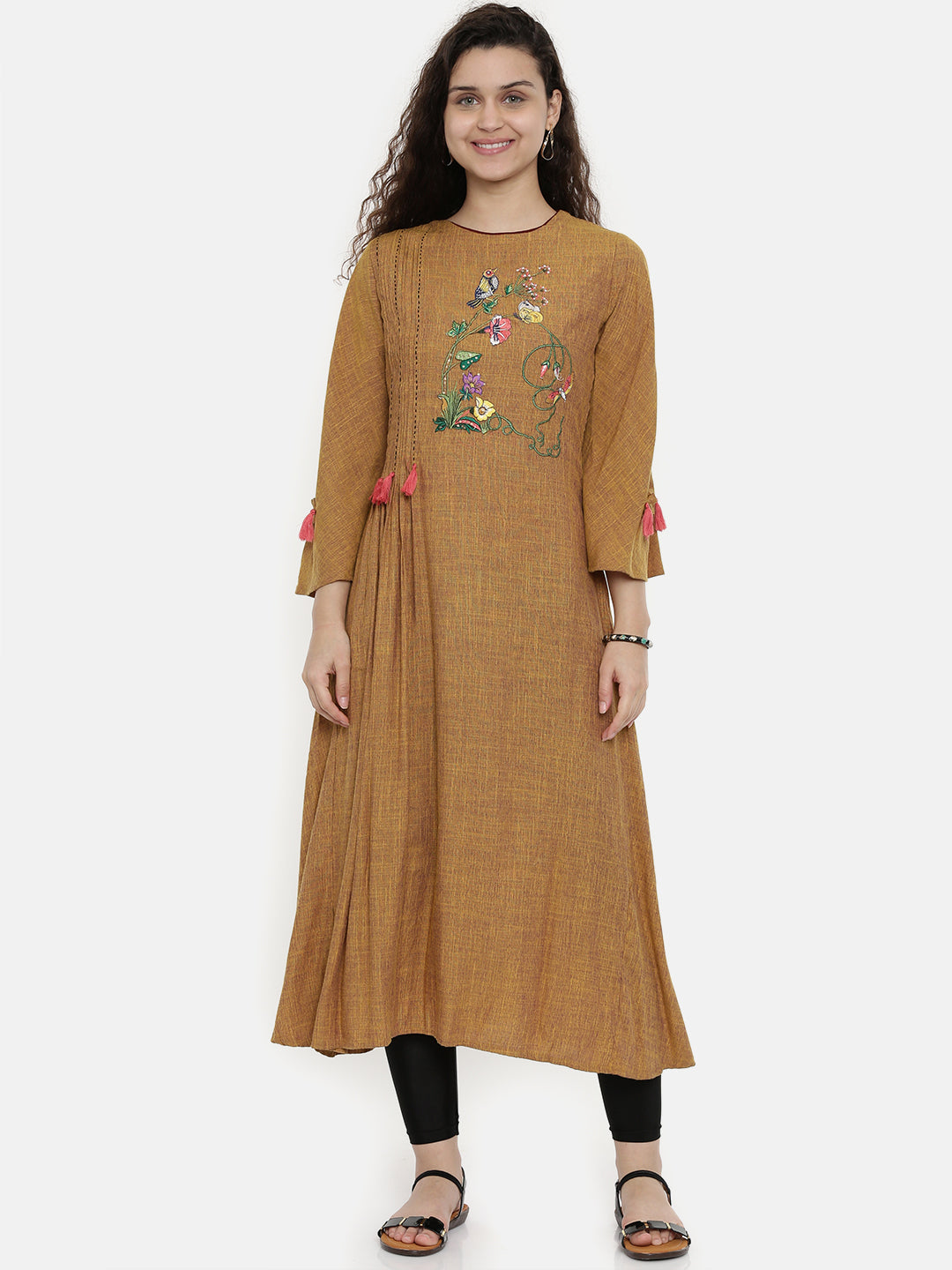 Neeru's Brown Embroidered A Line Kurta