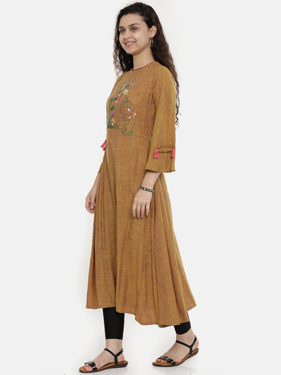 Neeru's Brown Embroidered A Line Kurta