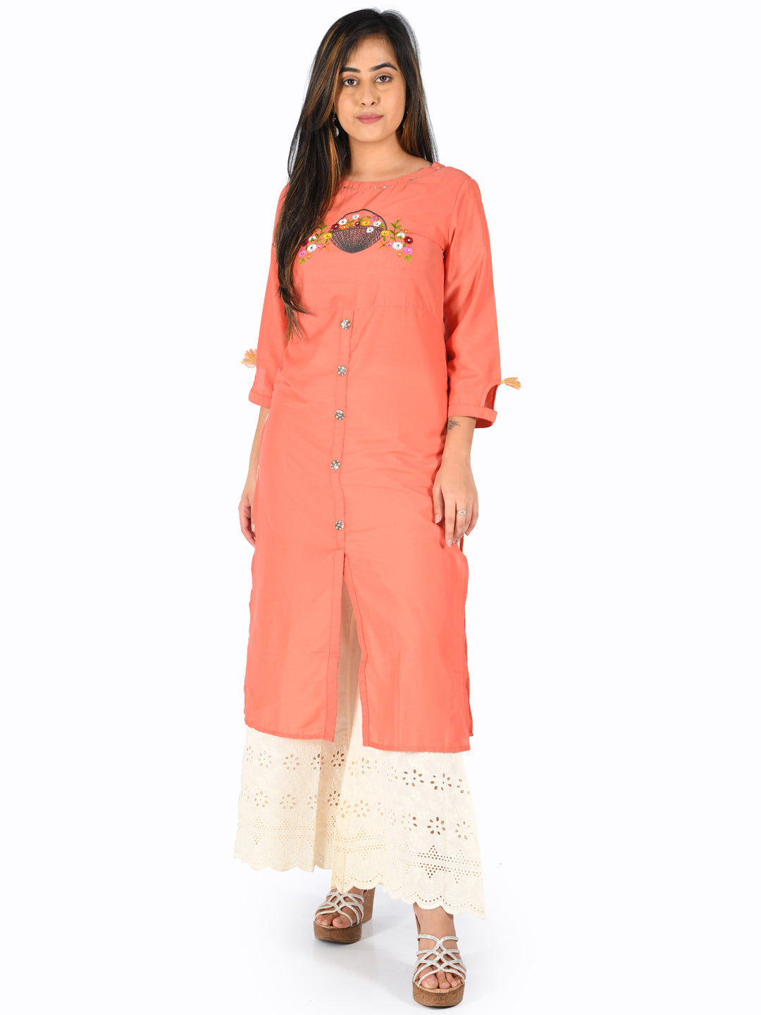 Neeru's Coral Embroidered Straight Kurta