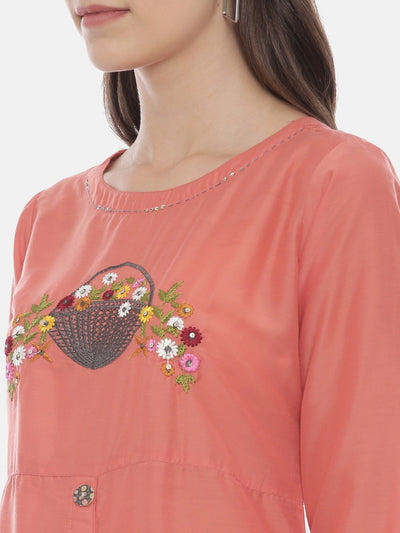 Neeru's Coral Embroidered Straight Kurta