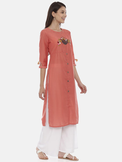 Neeru's Coral Embroidered Straight Kurta