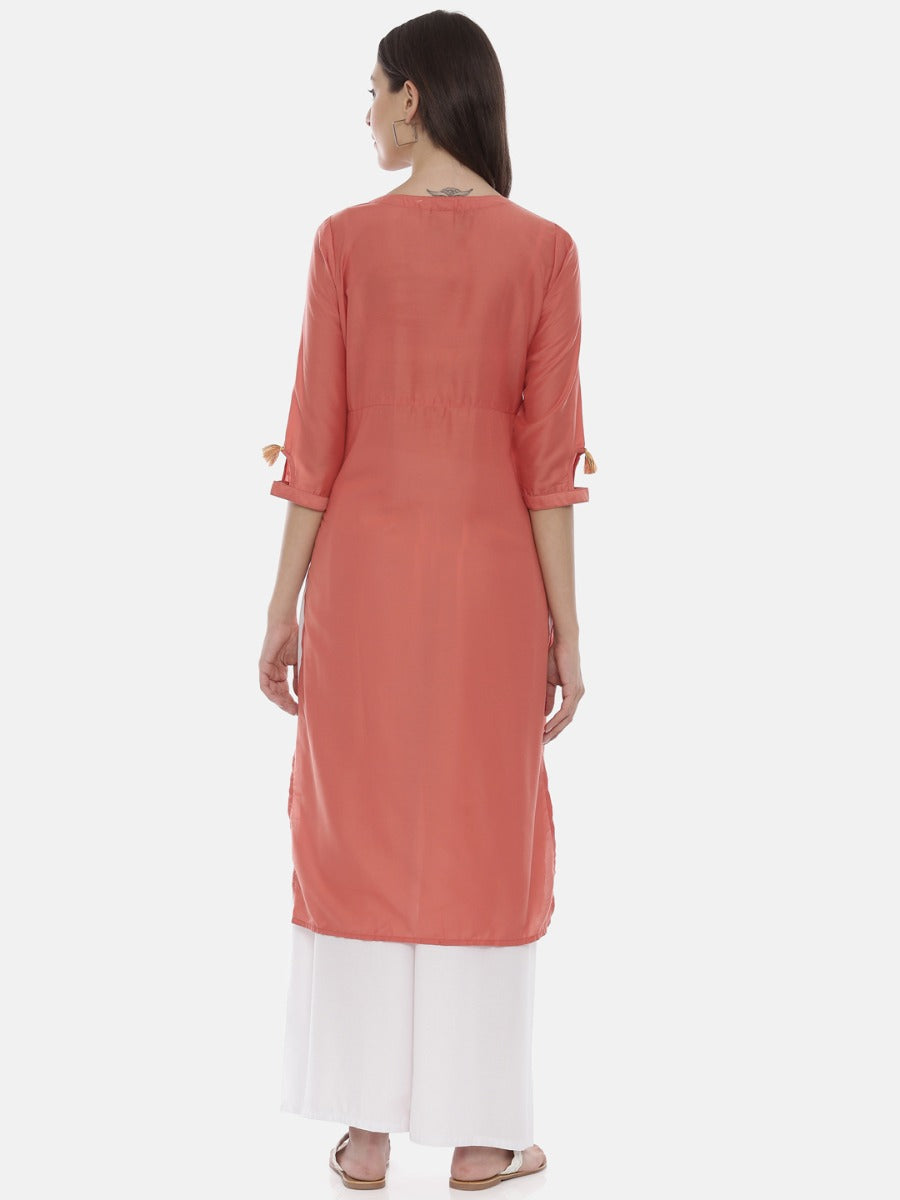 Neeru's Coral Embroidered Straight Kurta