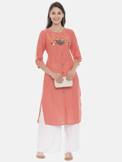 Neeru's Coral Embroidered Straight Kurta