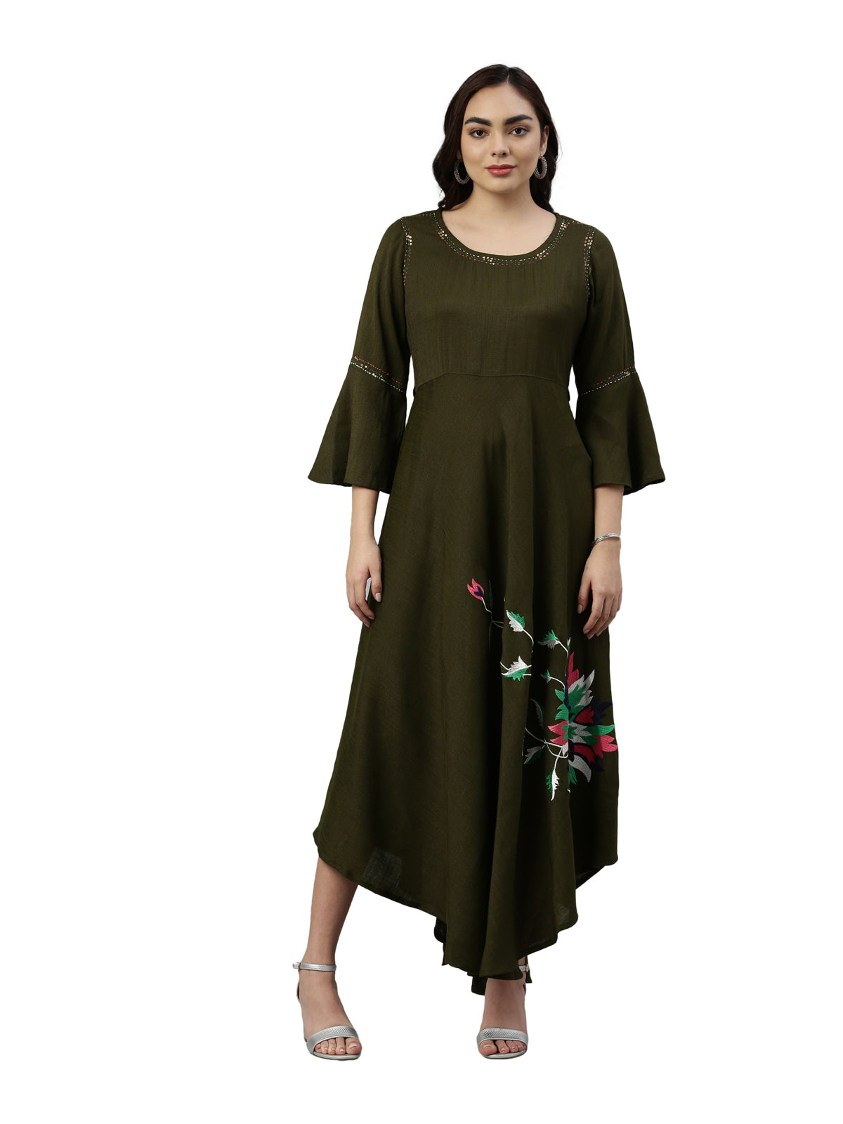 Neeru's Olive Color Slub Rayon Fabric Kurta