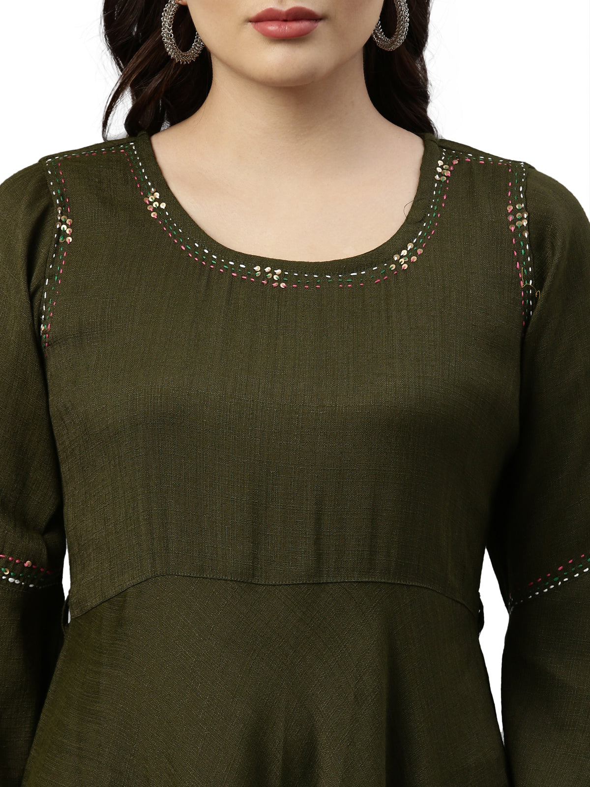 Neeru's Olive Color Slub Rayon Fabric Kurta