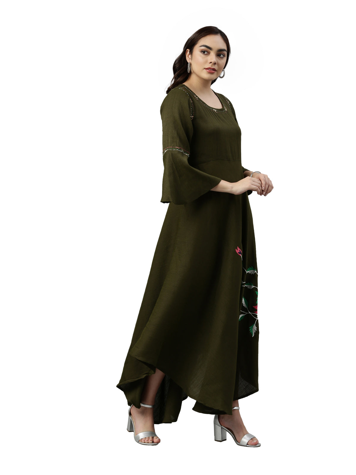 Neeru's Olive Color Slub Rayon Fabric Kurta