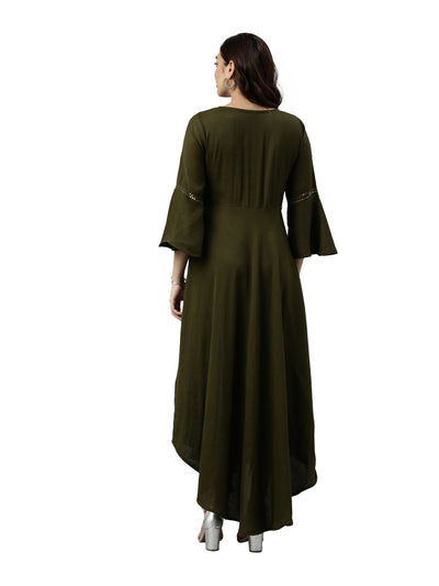 Neeru's Olive Color Slub Rayon Fabric Kurta