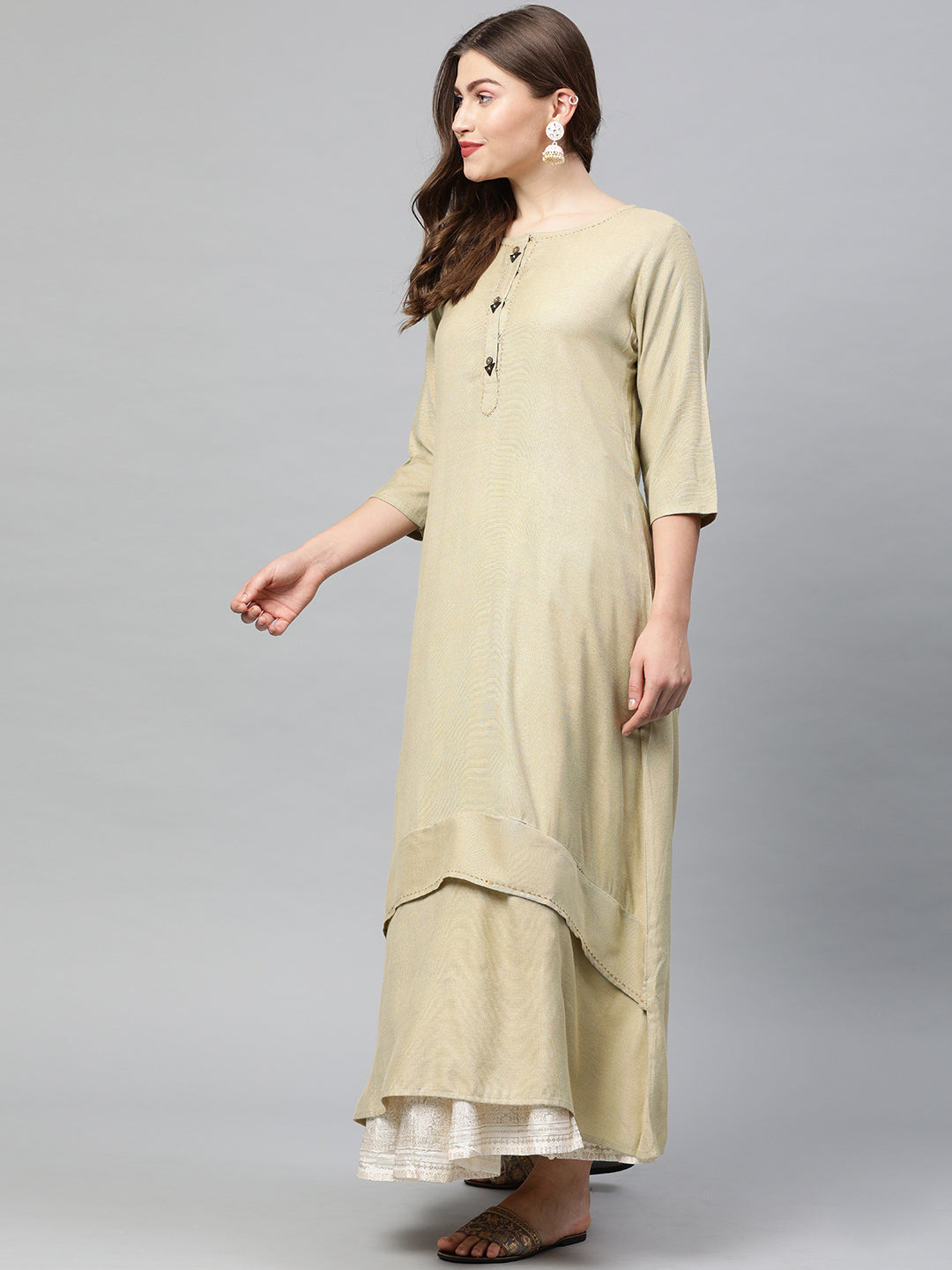 Neeru's Beige Anarkali Kurta With Scarf