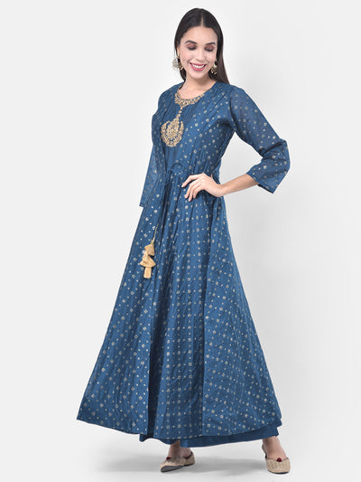 Neeru's Peacock Color Chanderi Fabric Suit-Fusion