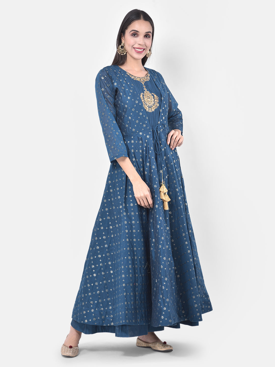 Neeru's Peacock Color Chanderi Fabric Suit-Fusion