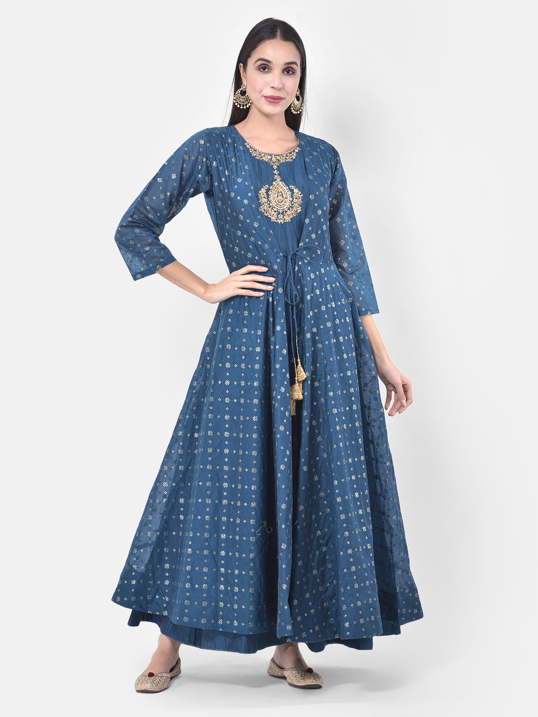 Neeru's Peacock Color Chanderi Fabric Suit-Fusion