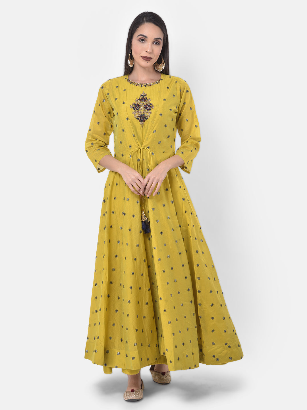 Neeru's Mustard Color Chanderi Fabric Suit-Fusion