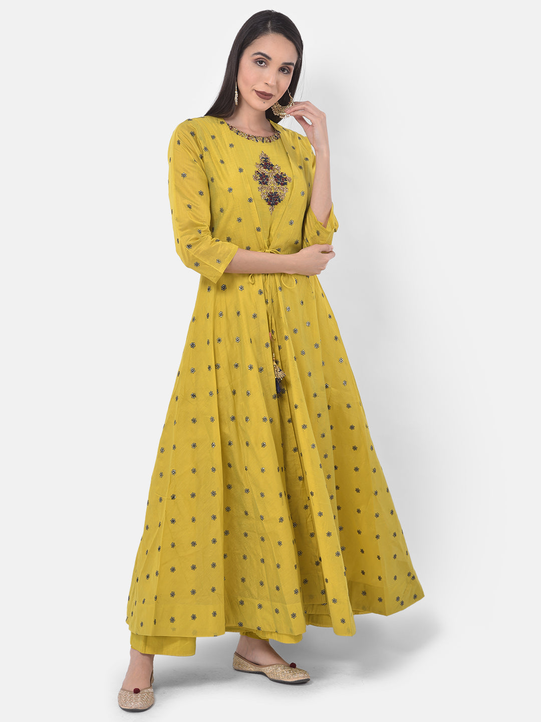 Neeru's Mustard Color Chanderi Fabric Suit-Fusion