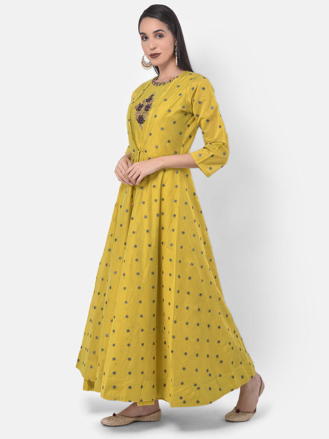 Neeru's Mustard Color Chanderi Fabric Suit-Fusion