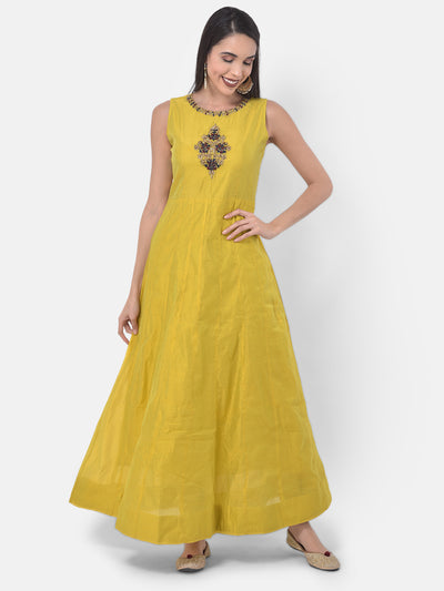 Neeru's Mustard Color Chanderi Fabric Suit-Fusion