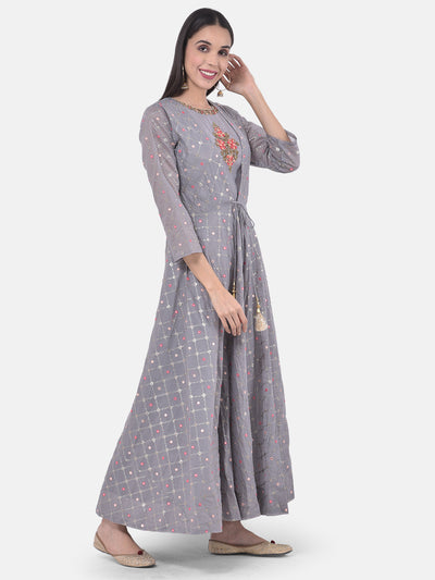 Neeru's Grey Color Chanderi Fabric Suit-Fusion