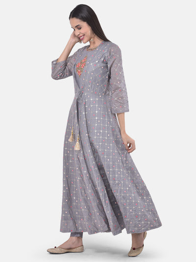 Neeru's Grey Color Chanderi Fabric Suit-Fusion