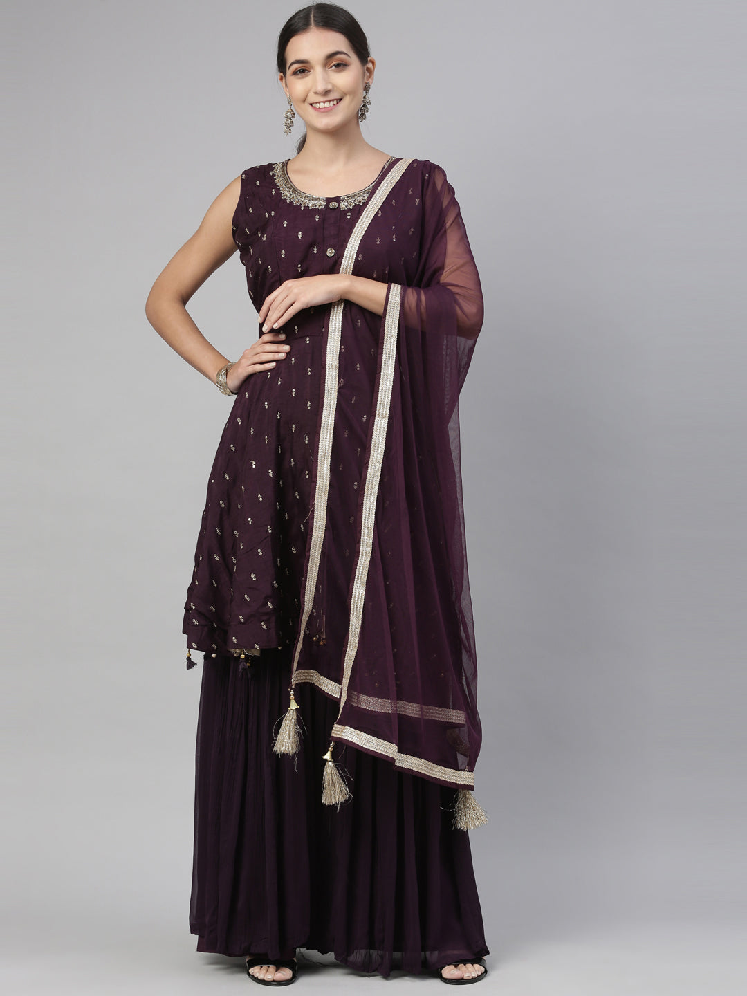 Neeru's Wine Color Silk Fabric Kurta Set