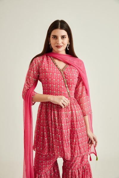 Neeru's Pink Colour Georgette Fabric Suit