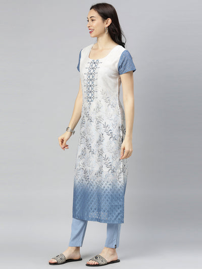 Neeru's Blue Printed Straight Kurta