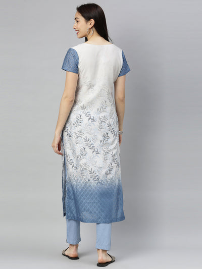 Neeru's Blue Printed Straight Kurta