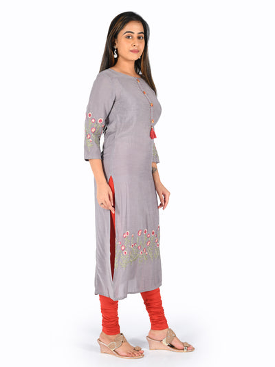 Neeru's Grey Embroidered Straight Kurta