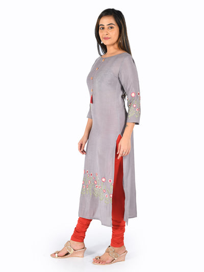 Neeru's Grey Embroidered Straight Kurta