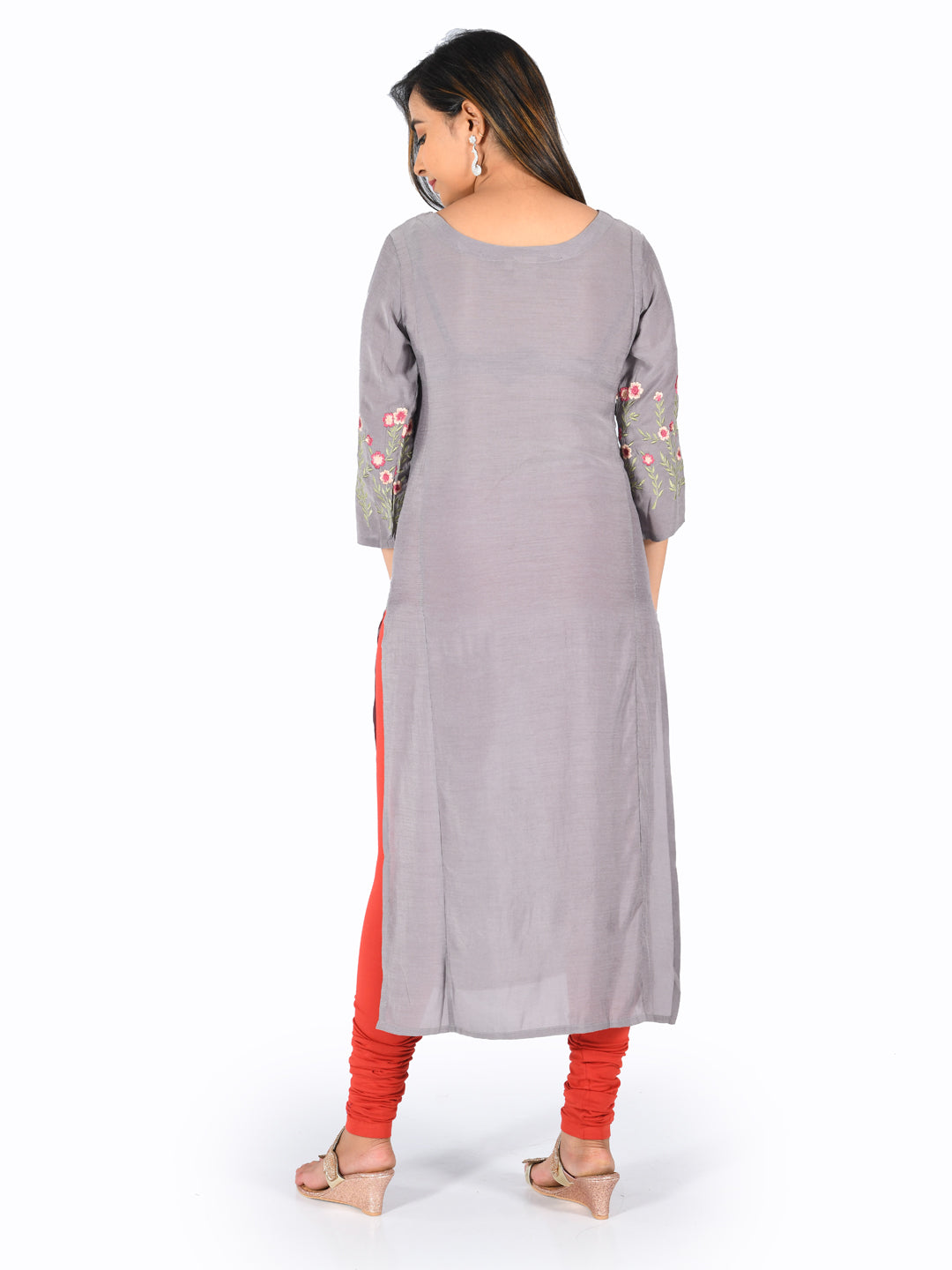 Neeru's Grey Embroidered Straight Kurta