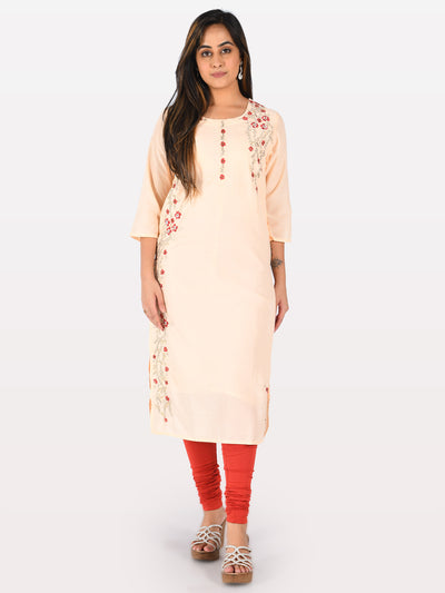 Neeru's Peach Embroidered Straight Kurta