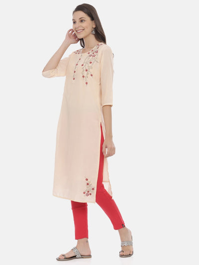 Neeru's Peach Embroidered Straight Kurta