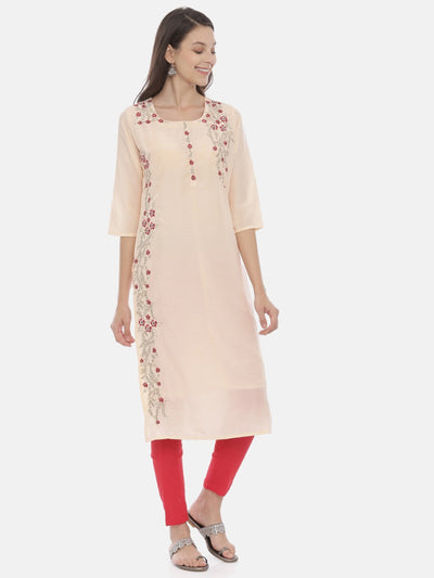 Neeru's Peach Embroidered Straight Kurta