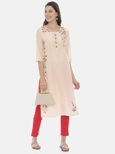 Neeru's Peach Embroidered Straight Kurta