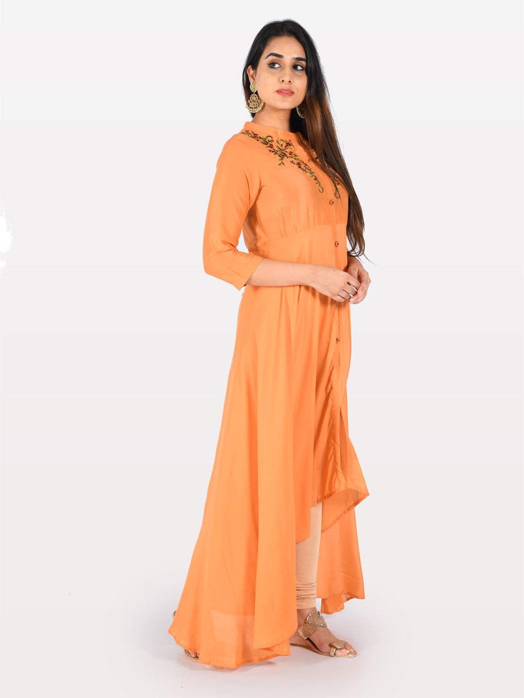 Neeru's Peach Embroidered A Line Kurta