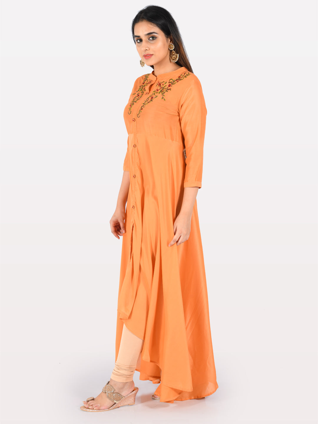 Neeru's Peach Embroidered A Line Kurta