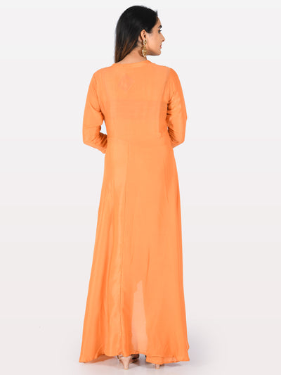 Neeru's Peach Embroidered A Line Kurta