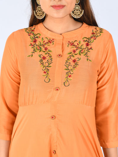 Neeru's Peach Embroidered A Line Kurta