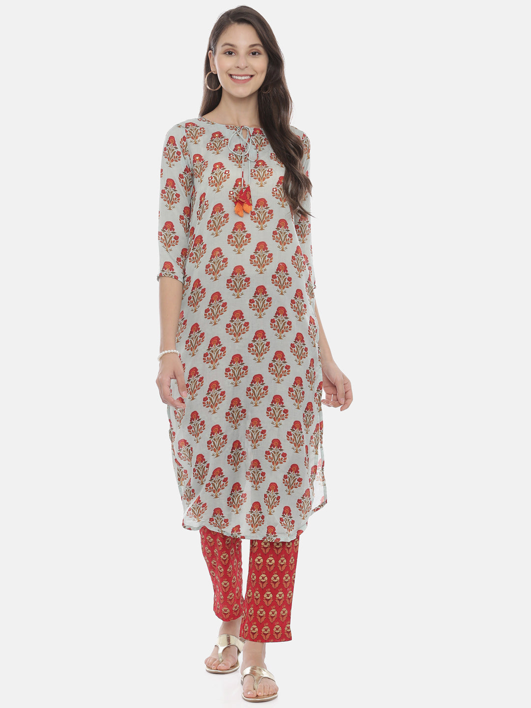 Neeru's Blue & Red Printed Kurta Pant Set