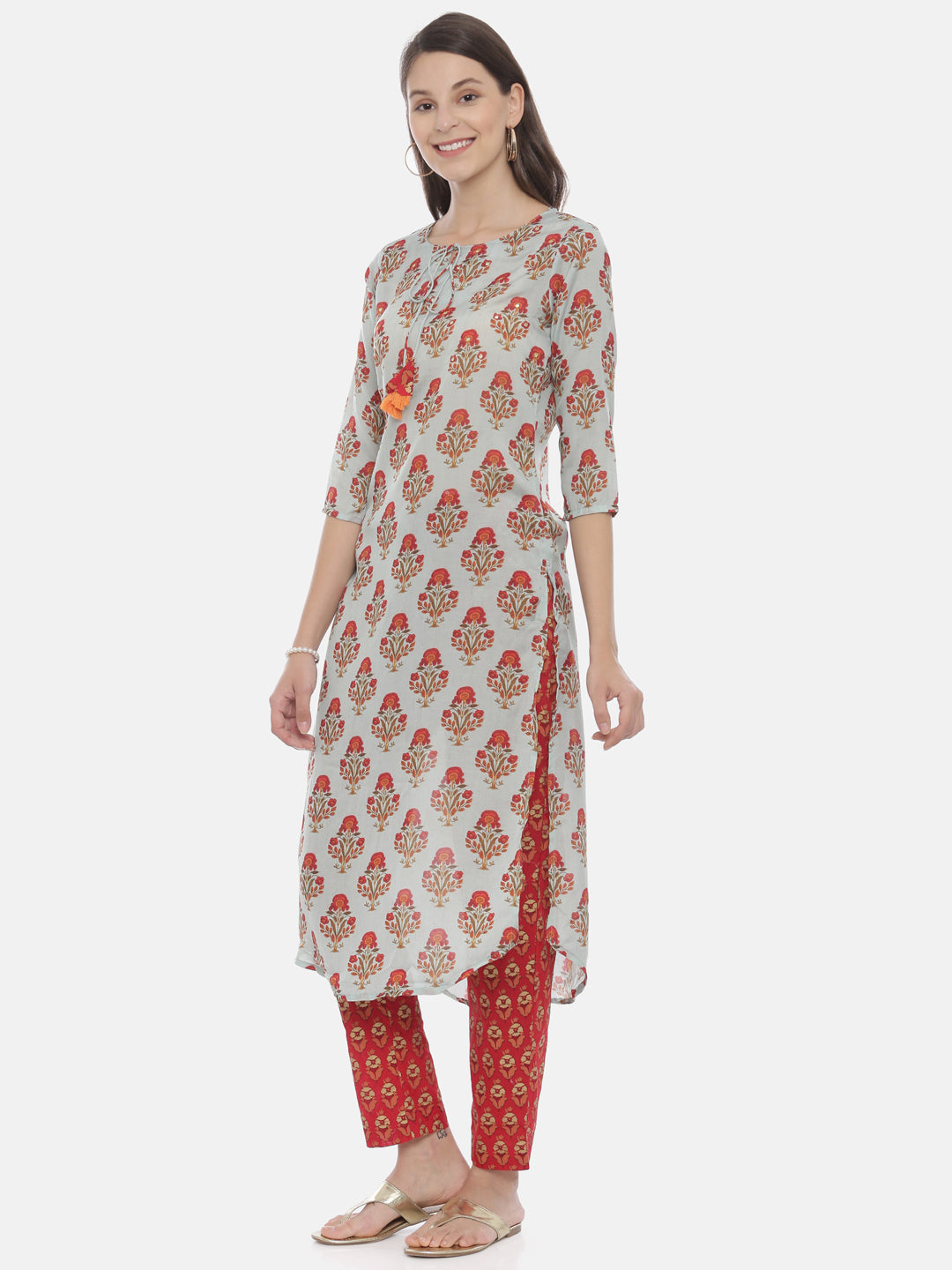 Neeru's Blue & Red Printed Kurta Pant Set